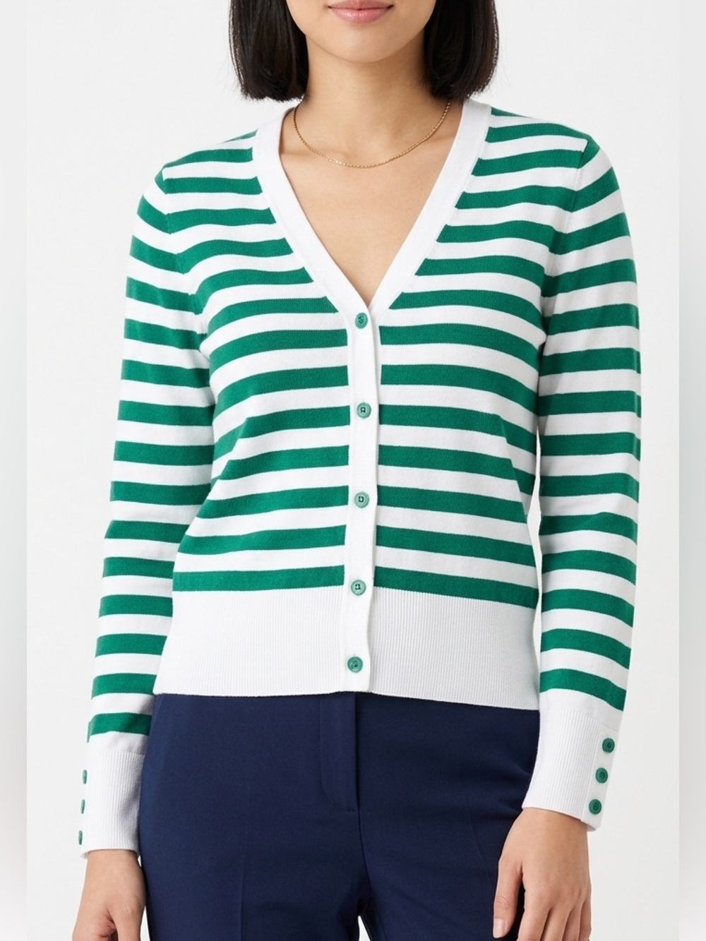 Christopher & Banks Emerald and White Button-Up Cardigan